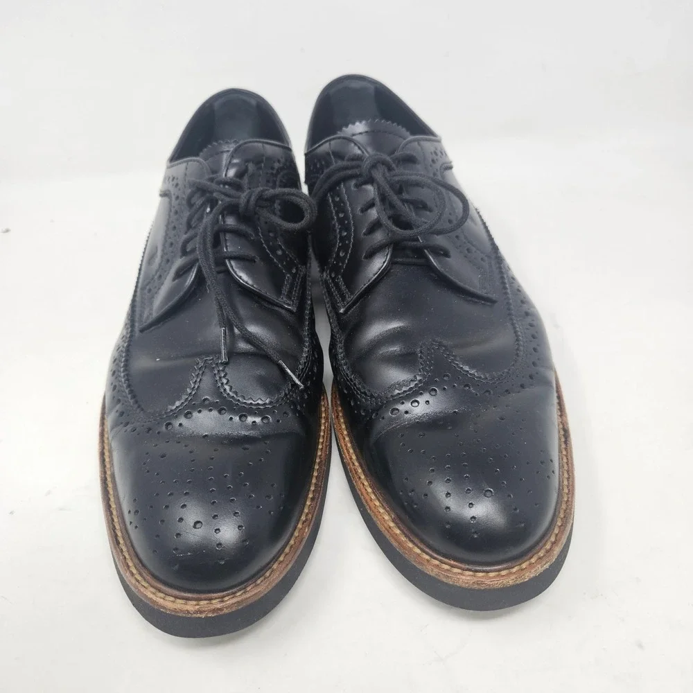 Tods Mens Black Leather Wingtip Brogue Derby Shoes Made in Italy Size 9.5 A